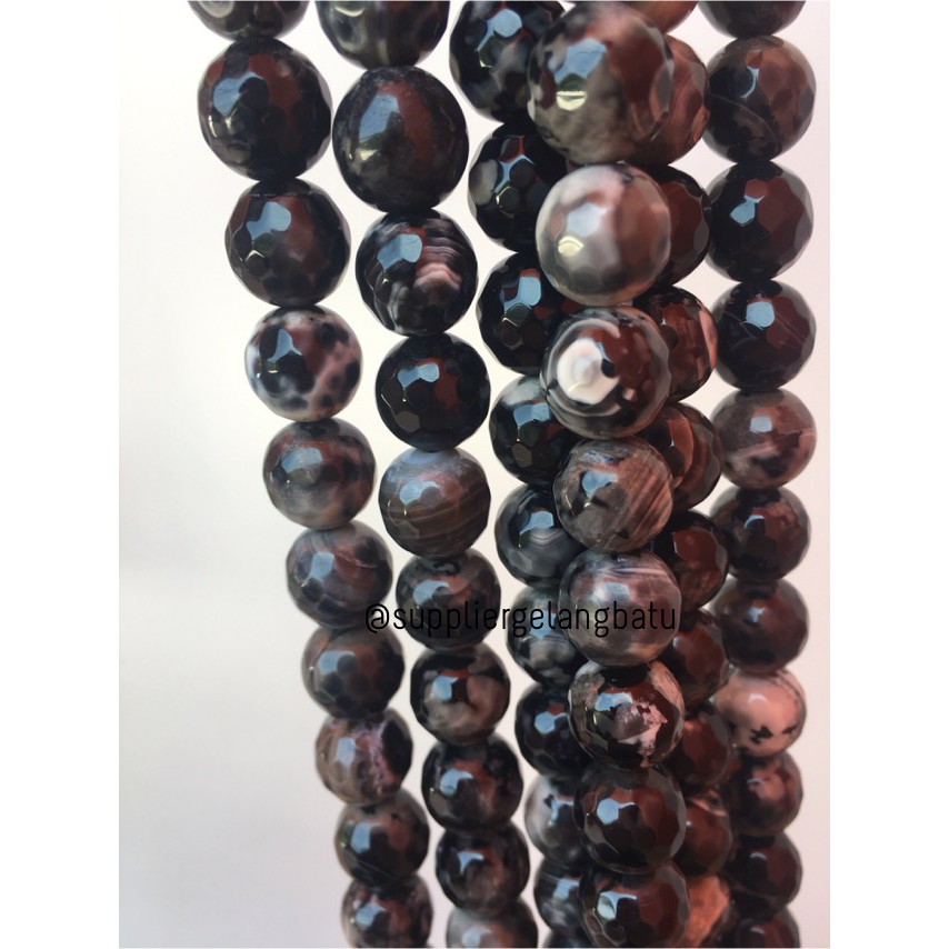 batu dalmantion agate FACETED BEADS 12mm cutting UKIR gelang kalung aksesoris fesyen unisex beading