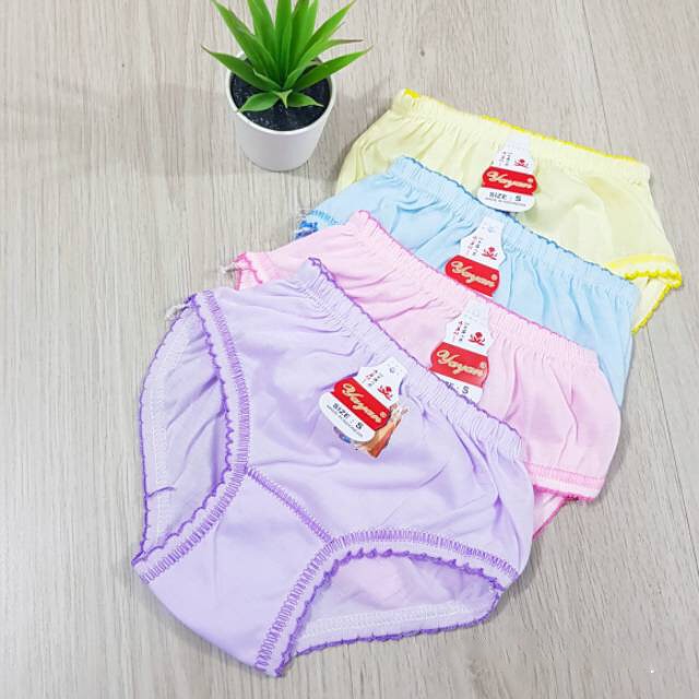 6 Pcs Celana Dalam Anak Perempuan - Polos Motif Tengah - Mix Warna