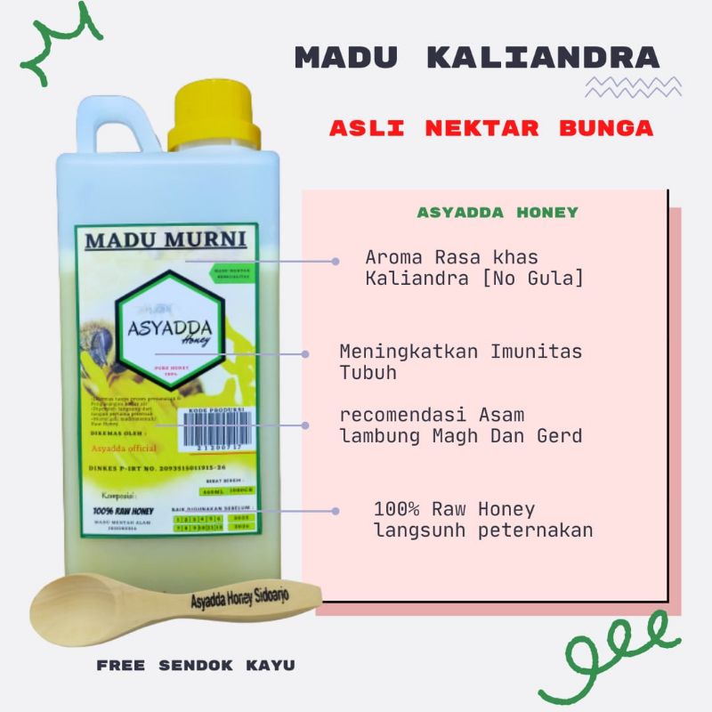 

Madu Kaliandra 100% Madu Asli Murni Nektar Bunga | Raw Honey 1 kg