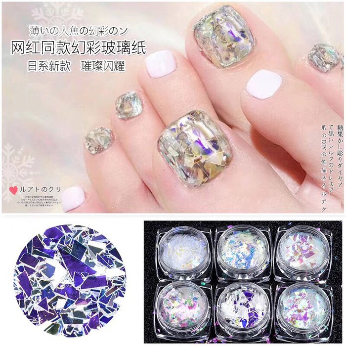 Flakes Foil glass goil korean mirror glass nailart 6 warna 1 set nail glitter