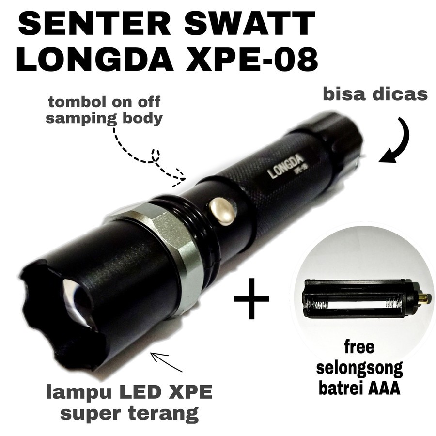 SENTER SWATT LED XPE 08 LONGDA SUPER TERANG HEADLIGHT