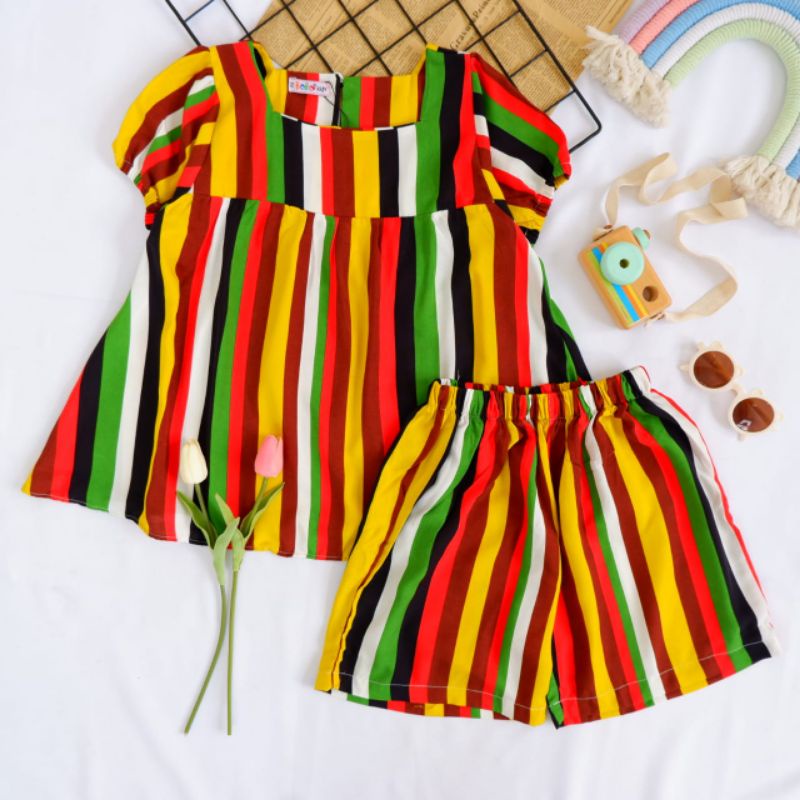 Set Setelan Pakaian Baju Celana Rayon Crinkle Premium Motif Anak Perempuan Cewek Bobokids Daisy Usia 1 2 3 4 5 6 7 Tahun