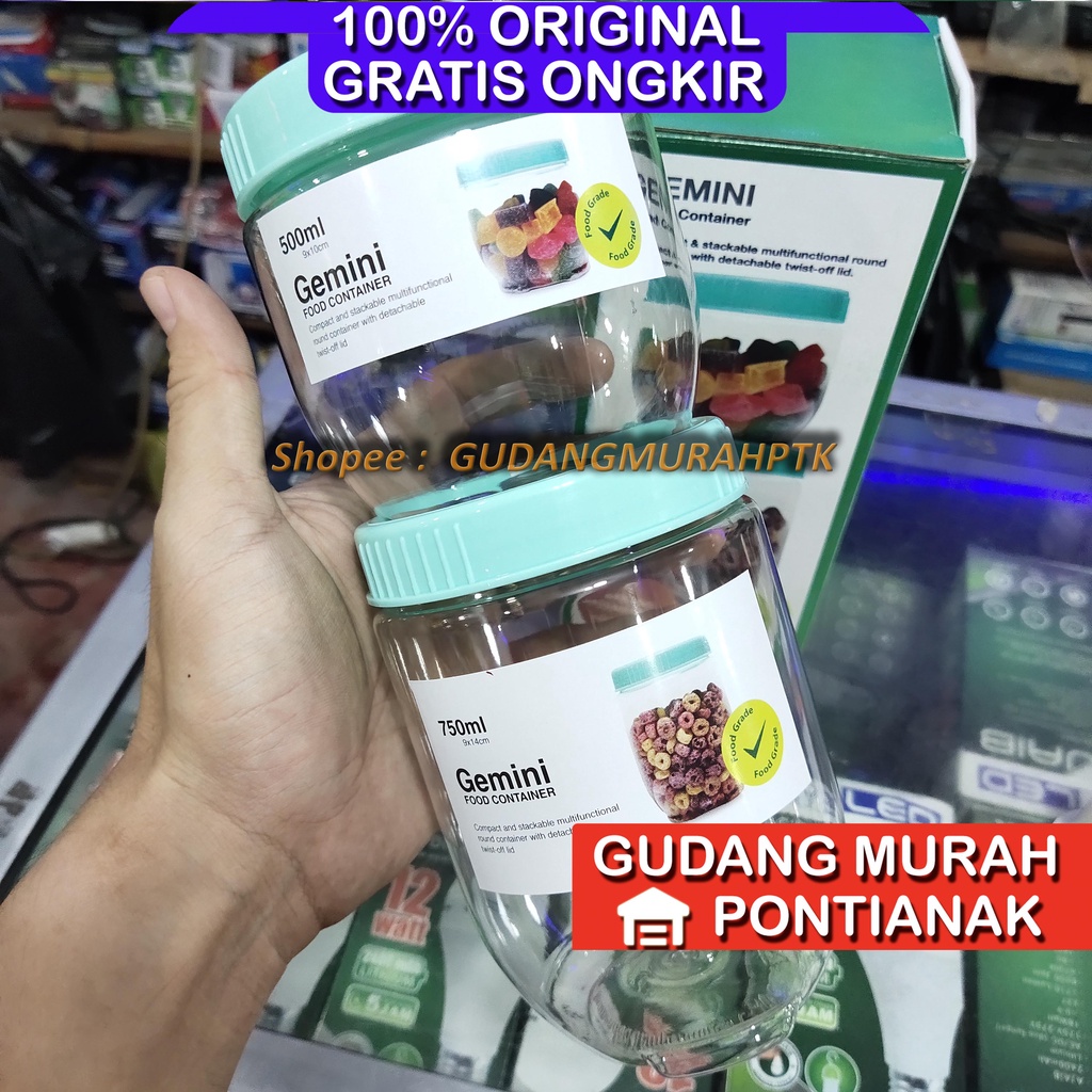 Toples Kue roti serbaguna 2 PCS / 2 Buah GEMINI FOOD CONTAINER satu pasang Tempat Wadah Toples Makanan Food Grade 700ml dan 500ml