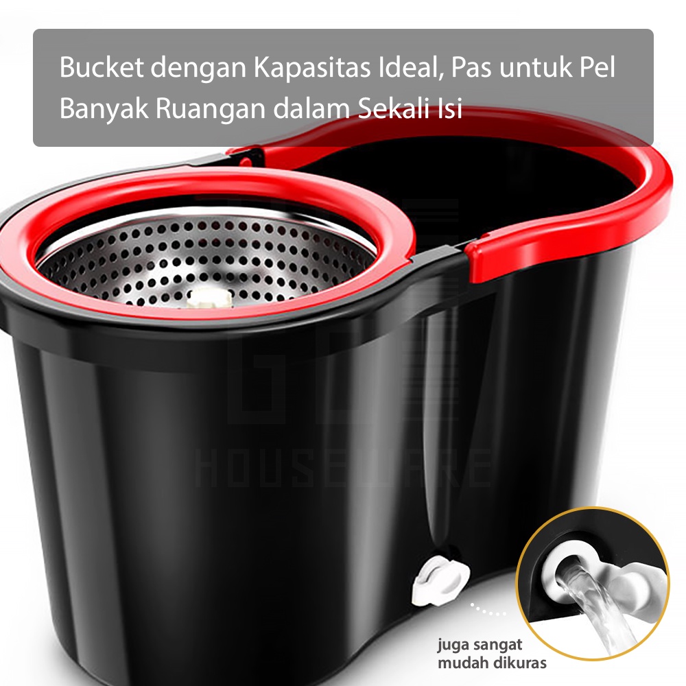 Alat Pel Lantai Ultra Mop Kano - Pel Lantai Praktis Peras Otomatis Spin Mop Black HUGO