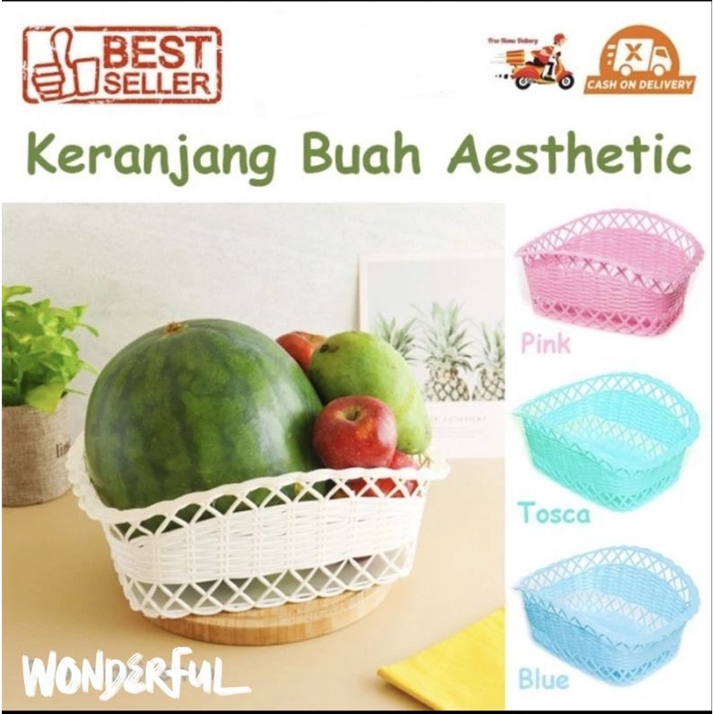 K391 Keranjang Plastik Warna Model Anyam Aesthetic Estetik Storage Organizer