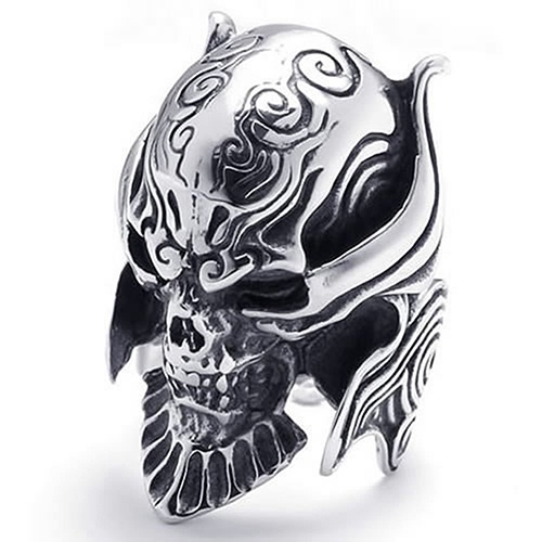 Hu Hu Hu Hu Hu Alat Bantu Pasang Kacamata♡ Cincin Bahan Stainless Steel Bentuk Helm Prajurit Tengkorak Gaya Punk Gothic Untuk Pria