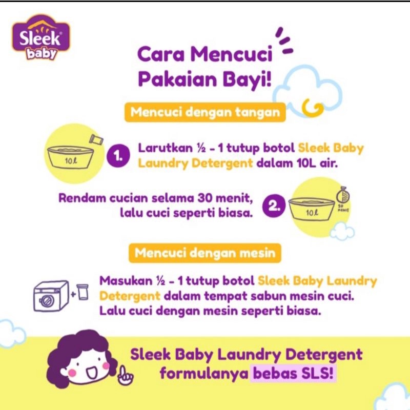 Sleek Baby Laundry Detergent 450ml Refill/Deterjen Cair Konsentrat/Deterjen Bayi