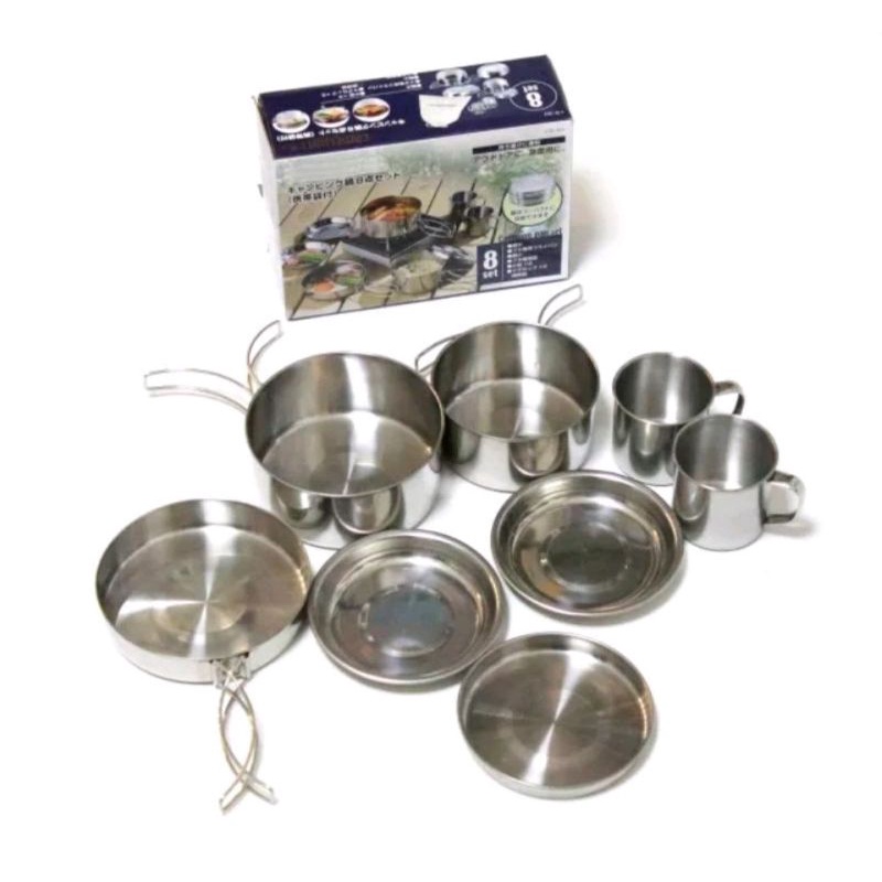 NESTING ISI 8 DAN KOMPOR PORTABEL cooking set stainless dan kompor potable - cookingset stainless camelwill - alat masak portable