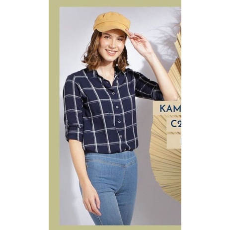 KEMEJA WANITA C2 ORI (CUT LABEL )-NAVY