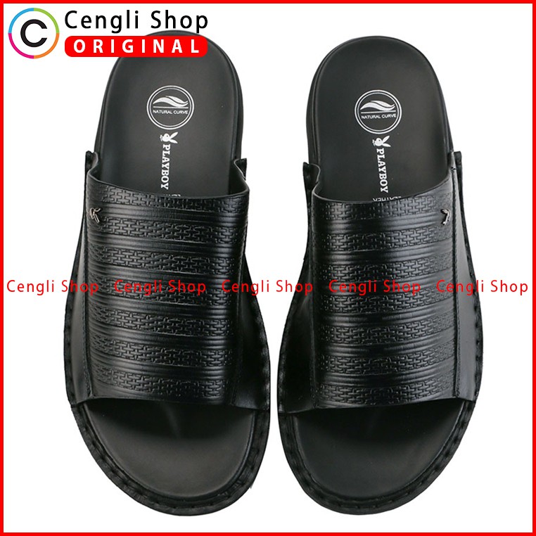 PLAYBOY SANDAL KULIT CASUAL PRIA ORIGINAL TERBARU BRANDED HITAM PLD7