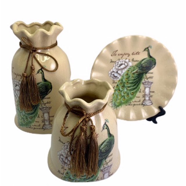 KERAMIK PAJANGAN SET 3 KERAMIK HIAS SET KERAMIK PORCELAIN HIASAN LEMARI VASE BUNGA