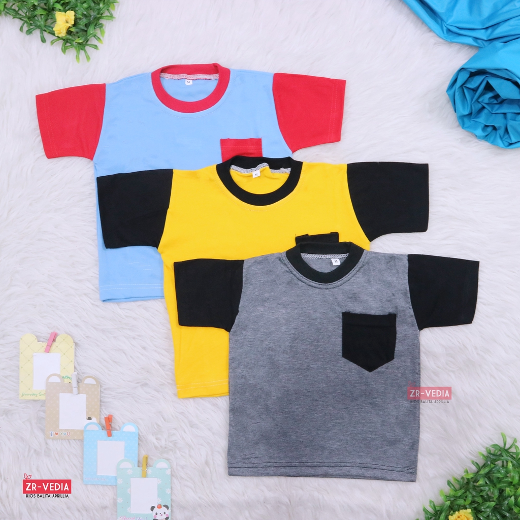 Kaos John Ethes uk Bayi - 6 Tahun / Baju Polos Anak Laki-Laki Balita Atasan Oblong Reglan Lengan Pendek Saku