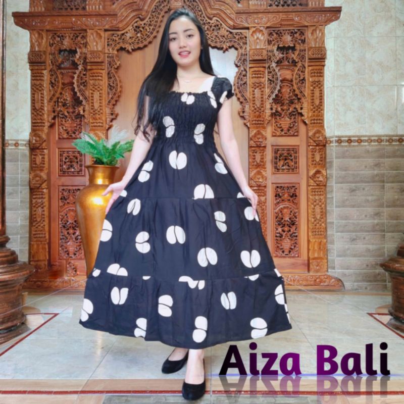 Dress Daster Canda Panjang Motif Coffee Lengan Pendek Rayon Super Premium Bali Terbaru Kekinian Paka