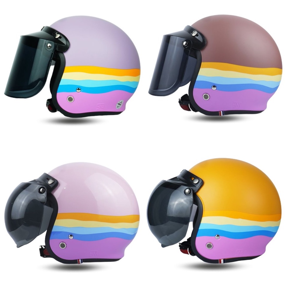 Helm Bogo Retro Dewasa Pria Wanita Cowok Cewek SNI Aesthetic Garis Premium free Box