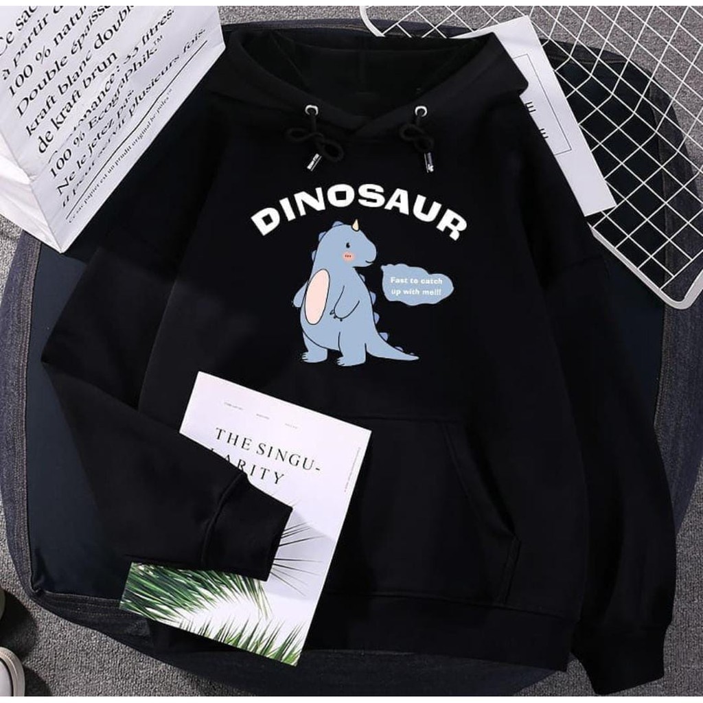 HOODIE UNISEX BLUE DINO FAST TO CATCH HOODIE LUCU TEBAL HALUS TERBARU,