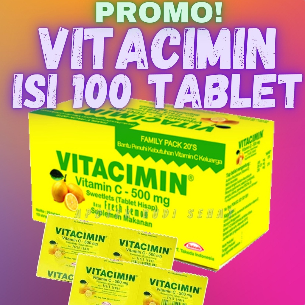 Vitacimin Lemon Vitacimin Box Vitamin C 500mg Rasa Lemon 1 box isi 100 tablet Vitamin C Permen Vitac