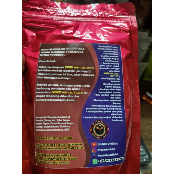 voer 705 red mistis 100gr pakan burung basmi virus bakteri jangkrik ulat sblm burung makan 705 red