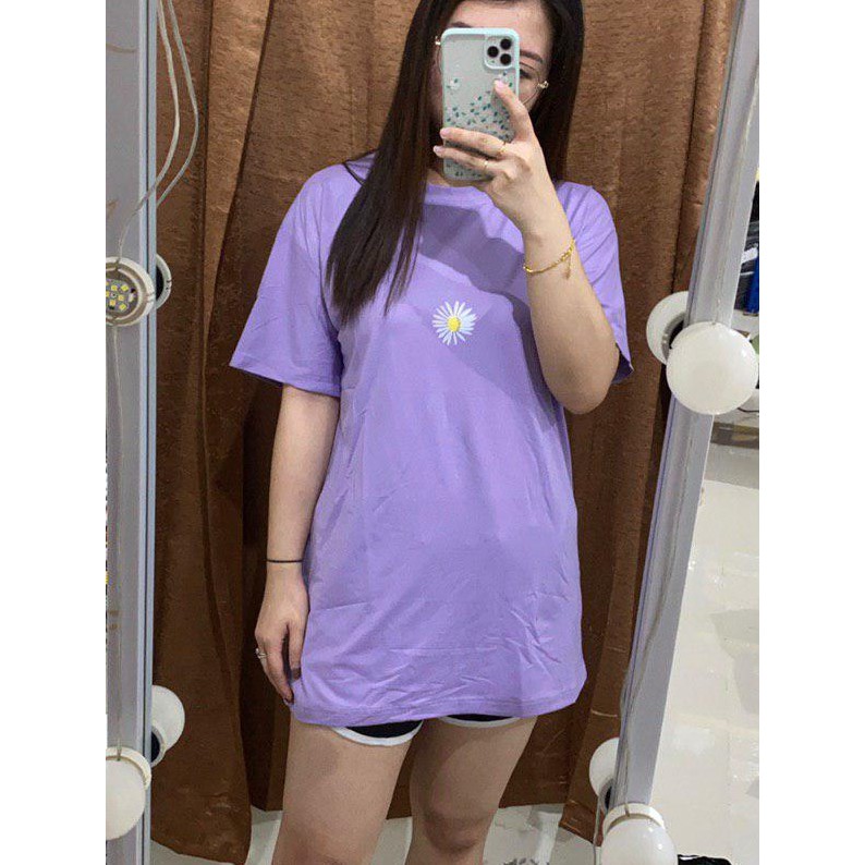 Oversize Tee Tshirt Model Longgar Untuk Wanita Motif Daisy Lilac