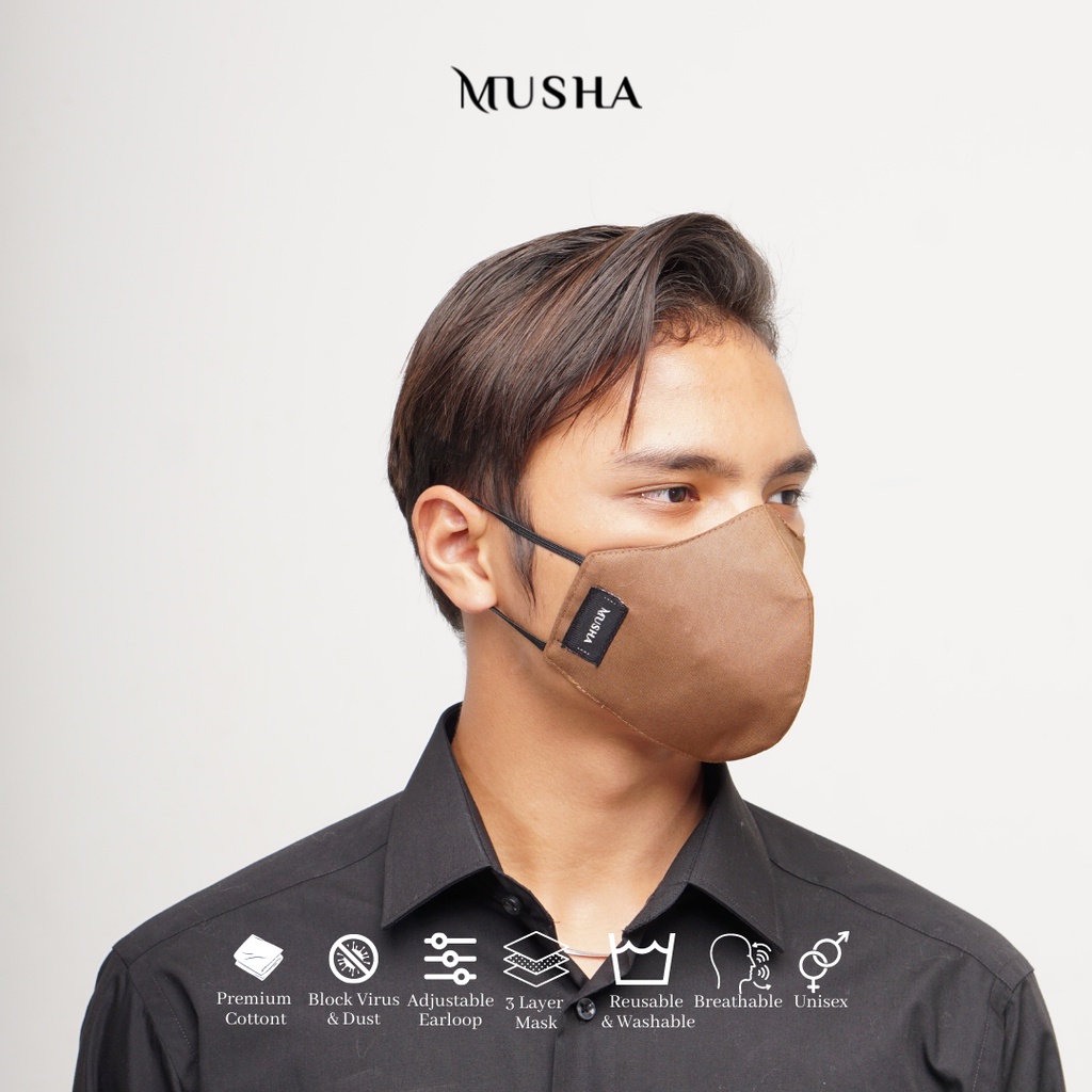 Musha Duckbill Mask - Brown | Masker Kain 3 Ply Earloop