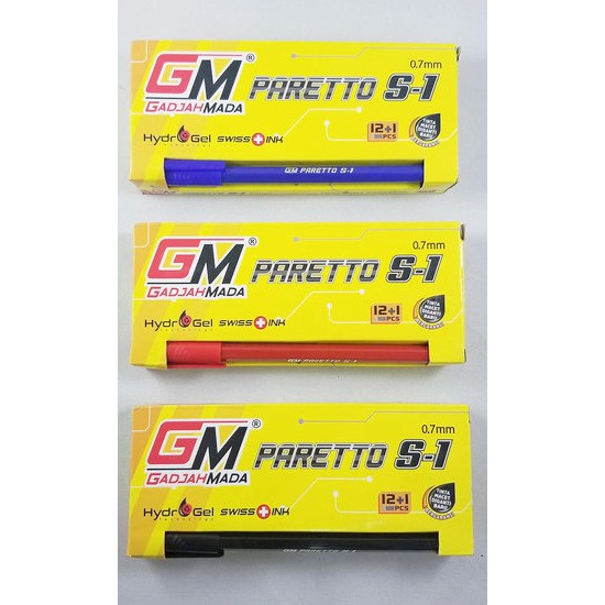 

GM S1 Semigel Paretto Hitam / Merah / Biru ( 1 Pack - 12 Pcs )