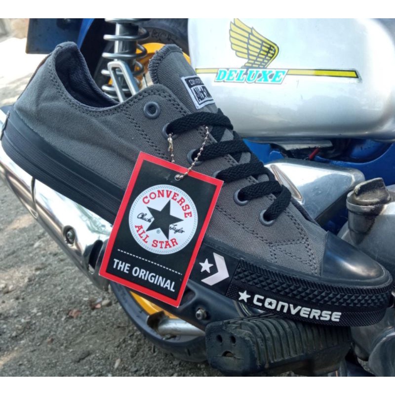 Sepatu Sneakers Terbaru Converse  Chuck Taylor ll low pendek army black ox white-ABU BLACK