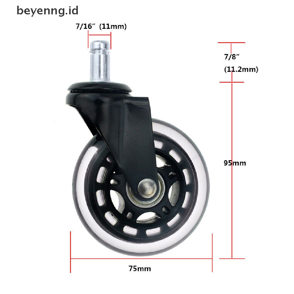 Beyen 1pc Roda Kursi Kantor Bahan Karet Ukuran 3 Inci