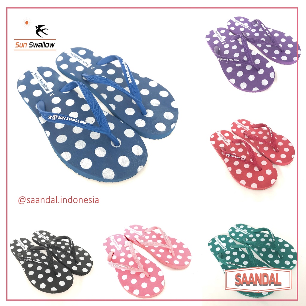 Sandal Jepit Sun Swallow Polkadot Karet Motif Bulat Wanita Perempuan (BISA SATUAN COD)