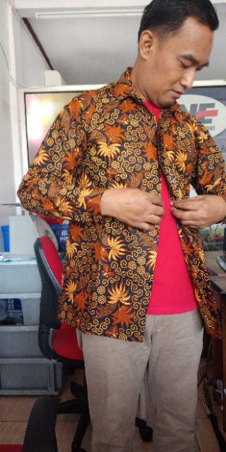 Promo Asli Baju Batik Kemeja Pria Sogan Lawasan Manuk Kembar Katun Cap Solo Baru Pria Kerja Lebaran