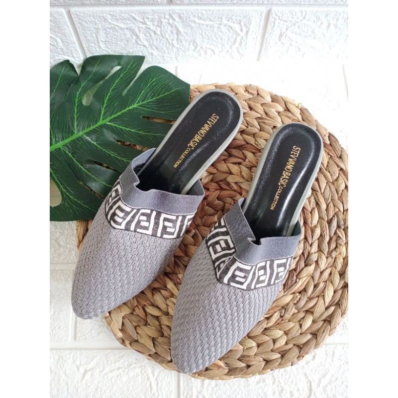 Mutty shoes Otp07 Sandal Mules wanita rajut fendi Abu
