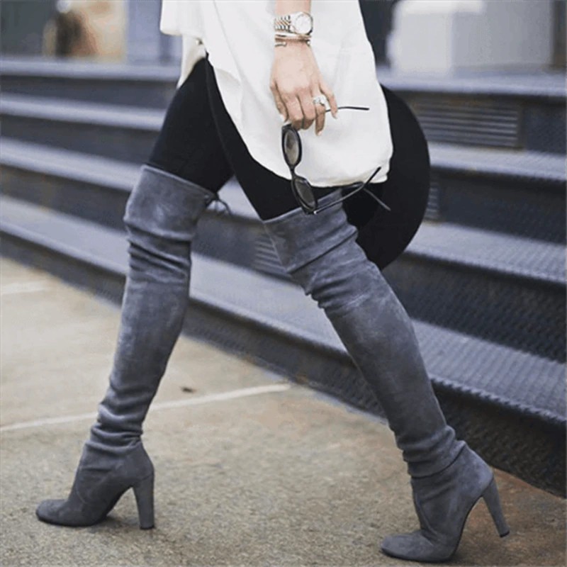 knee high suede leather boots