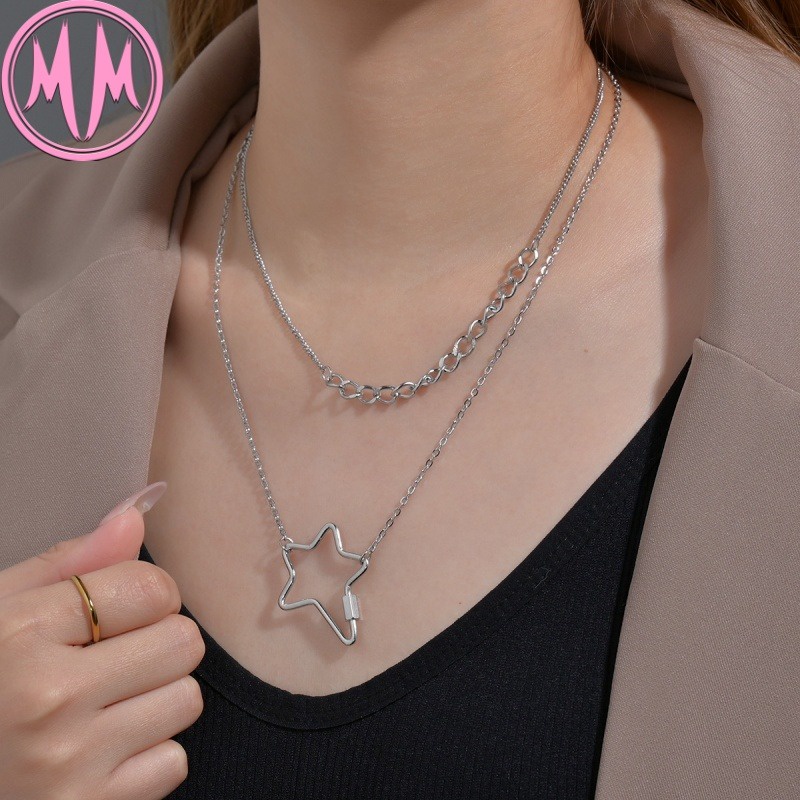 MORYMOSHI N1304 Kalung Star 2 Lapis Wanita Titanium Stainless Anti Karat Anti Luntur Fashion Korea