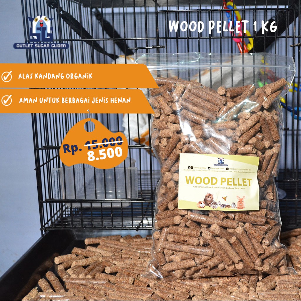 Premium wood pelet 1kg alas kandang / kelinci / sulcata / sugar glider