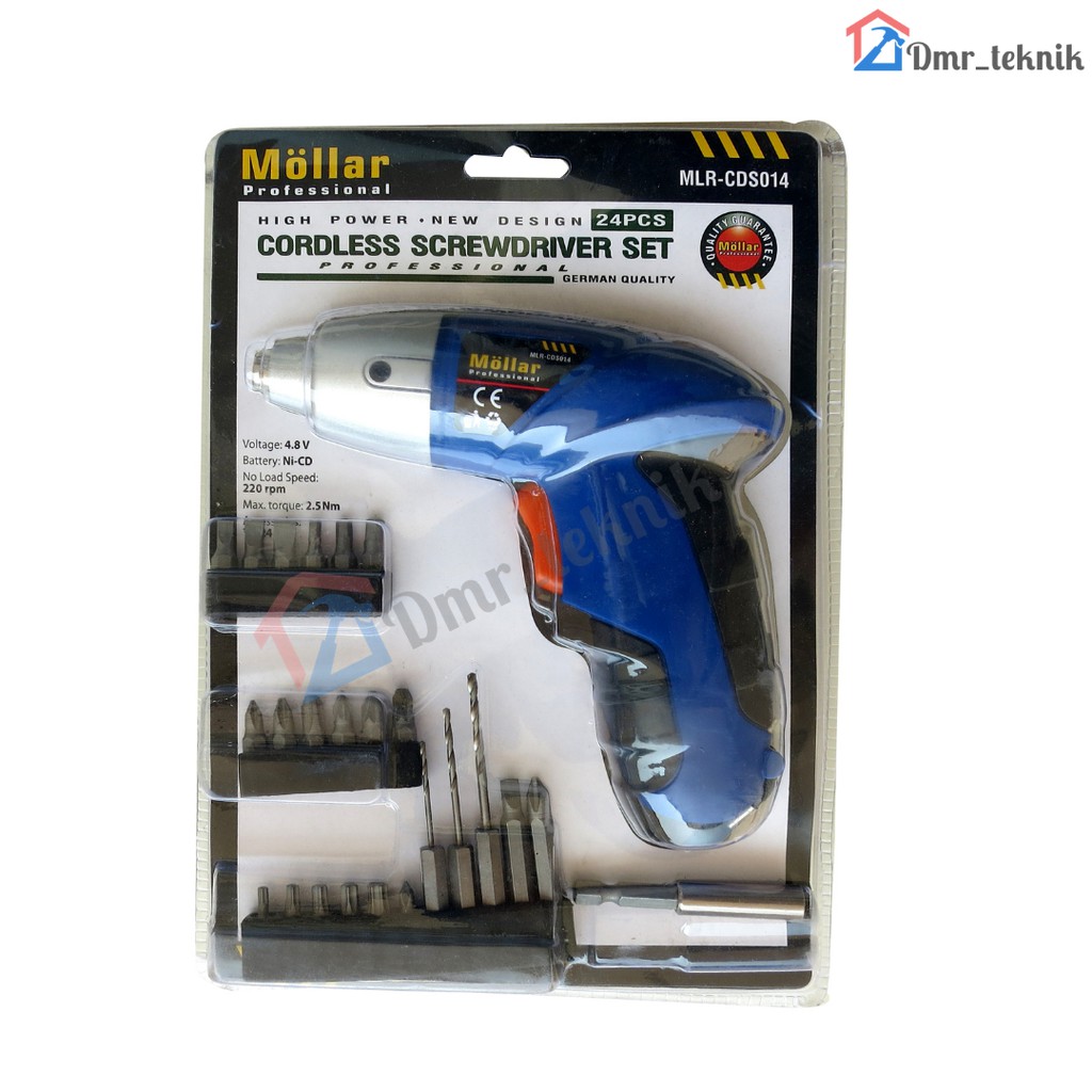 MESIN BOR OBENG BATERAI - MOLLAR CORDLESS SCREWDRIVER - BOR CAS SET 24 PCS 4,8 V