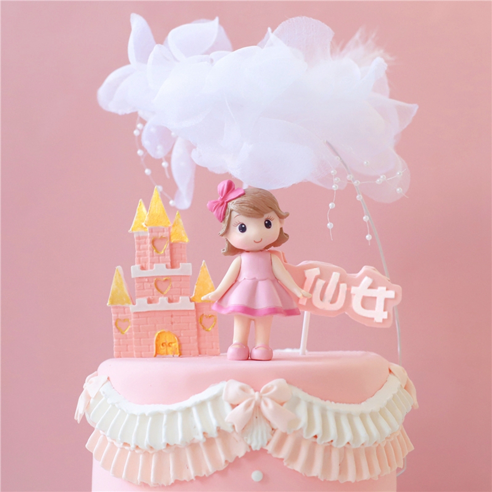 ELEGANT Happy Cake Decorating Tools Bow Figurine Cake Topper Baby Shower Love Little Princess Birthday Party Supplies Kids Gifts Girl Miniatures/Multicolor