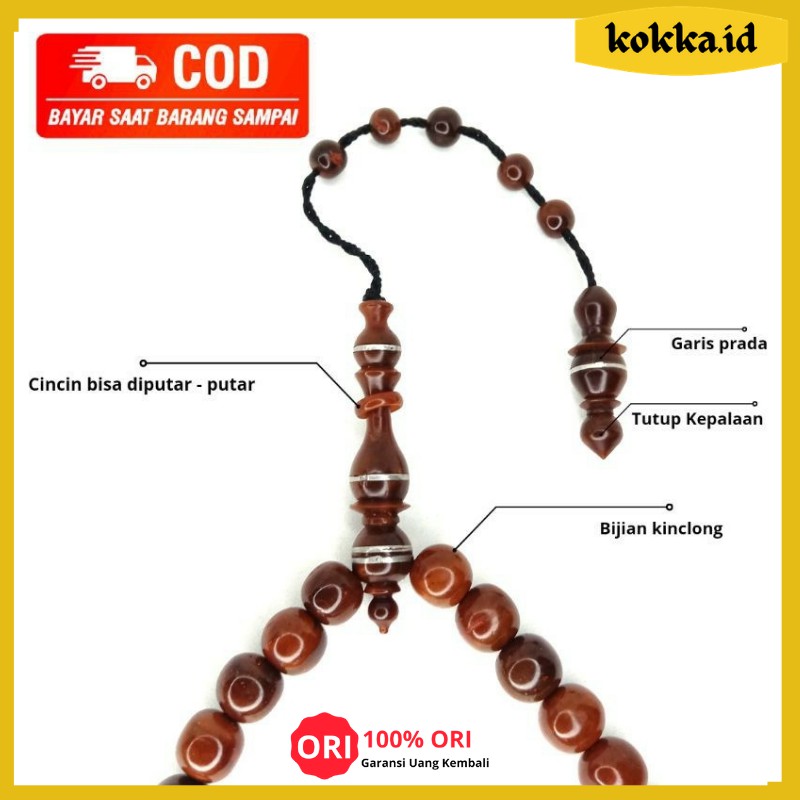 Tasbih Kayu Kaukah Original 99 Butir Motif Bulat Prada Tasbeh Kokka Kaoka Ukuran Besar Kepala cincin