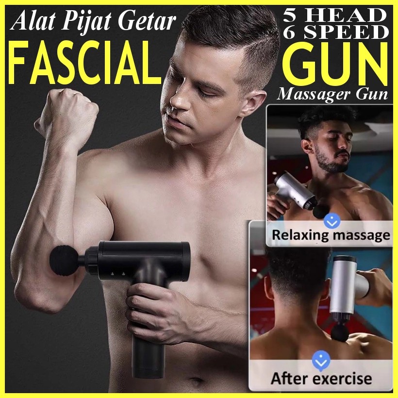 FASCIAL GUN alat PIJAT GETAR ELEKTRIK TERAPI OTOT STRESS FITNESS PEGAL OLAH RAGA FASCIALGUN