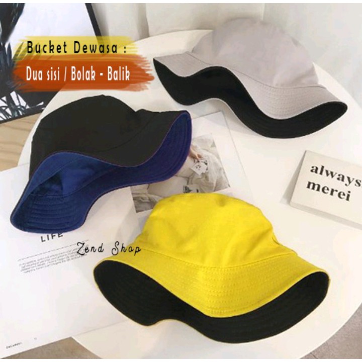 Topi Bucket Hat Distro Bolak Balik Polos dua Sisi Termurah