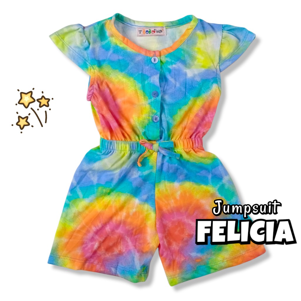 FELICIA 0-2,5 THN JUMPSUIT ANAK BAYI PEREMPUAN Jamsuit Jumsuit Pendek Kaos Pakaian Baju Anak Bayi Balita Bobo Kids-2H TiedyeColorfull