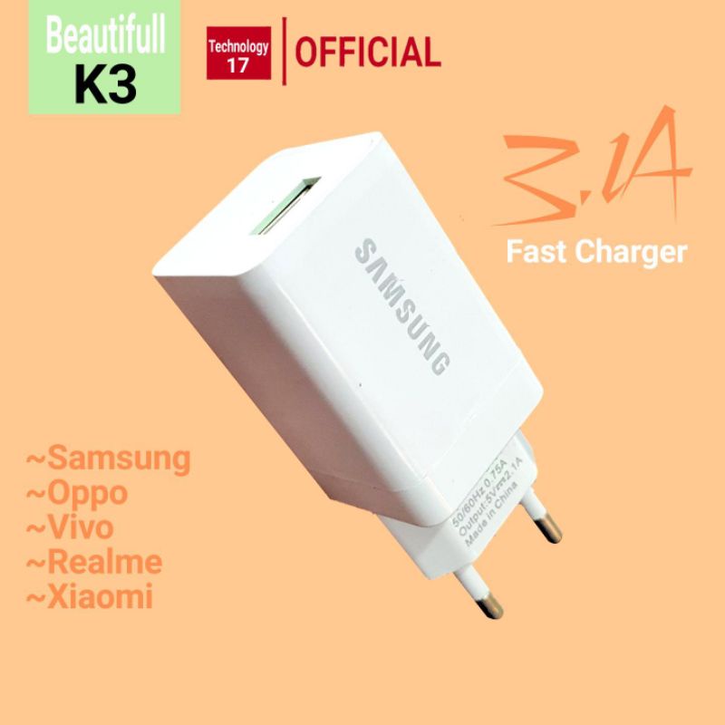 Charger Micro Usb For All Android 3.1A Fast Charger / FREE Kabel Data - FT K3