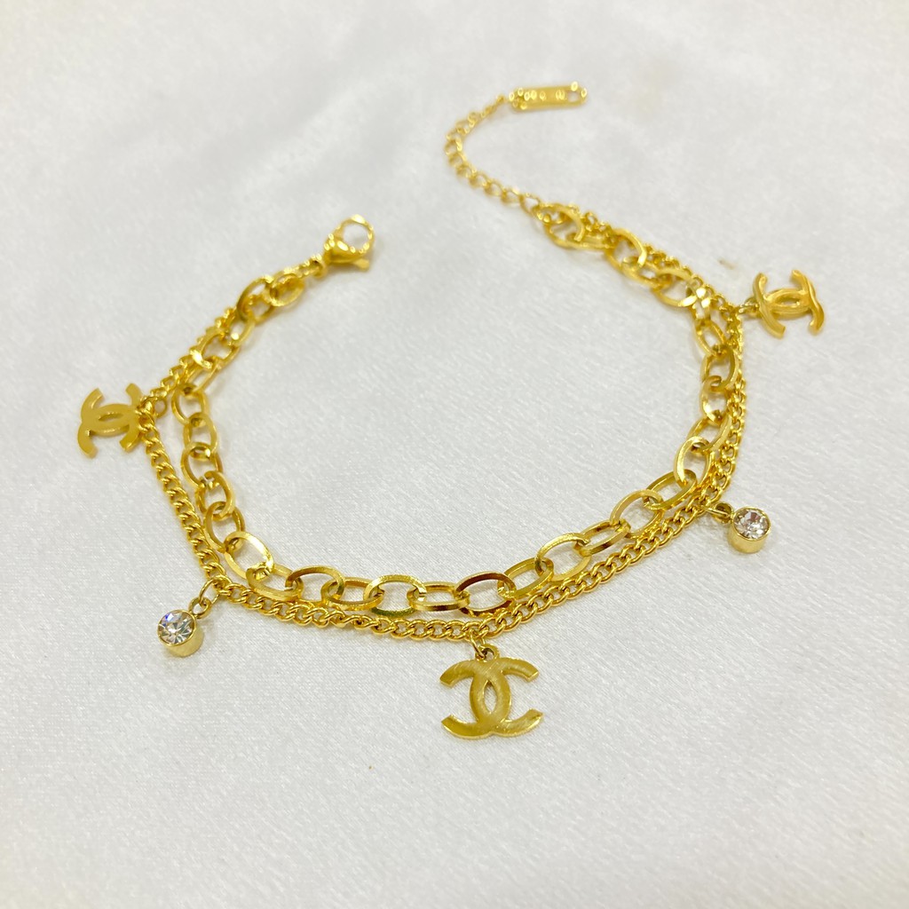Gelang Rantai 2 Layer Titanium Anti Karat Aksesoris Fashion Wanita Korean Style