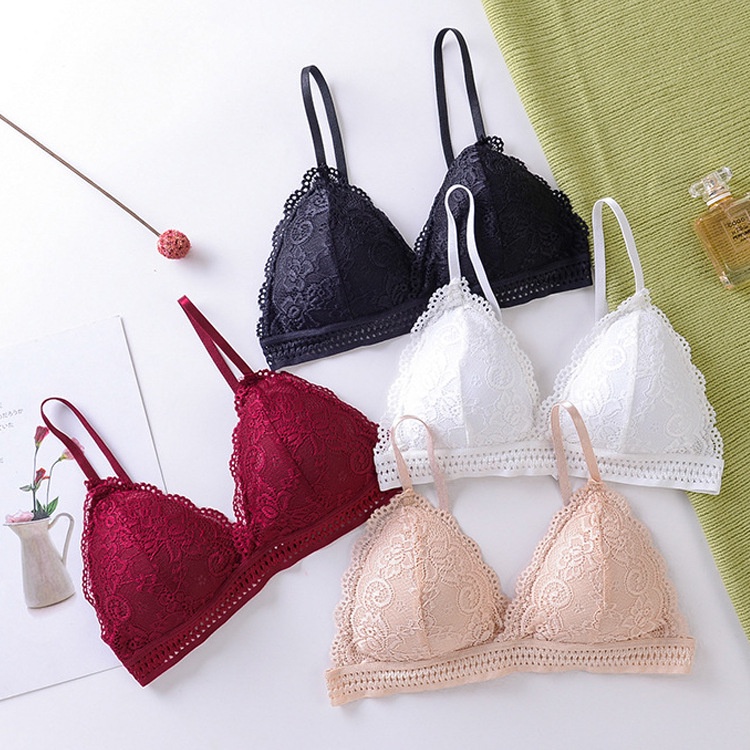 Alibaba1688 Bra Bralette Renda Deep V-Neck Bra Tanpa Kawat Pakaian dalam Wanita Import
