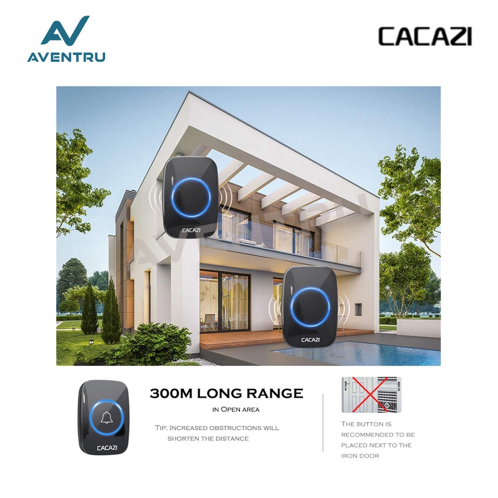 Cacazi Wireless Door bell Doorbell Waterproof IP44 Bel Pintu Rumah 1 Receiver