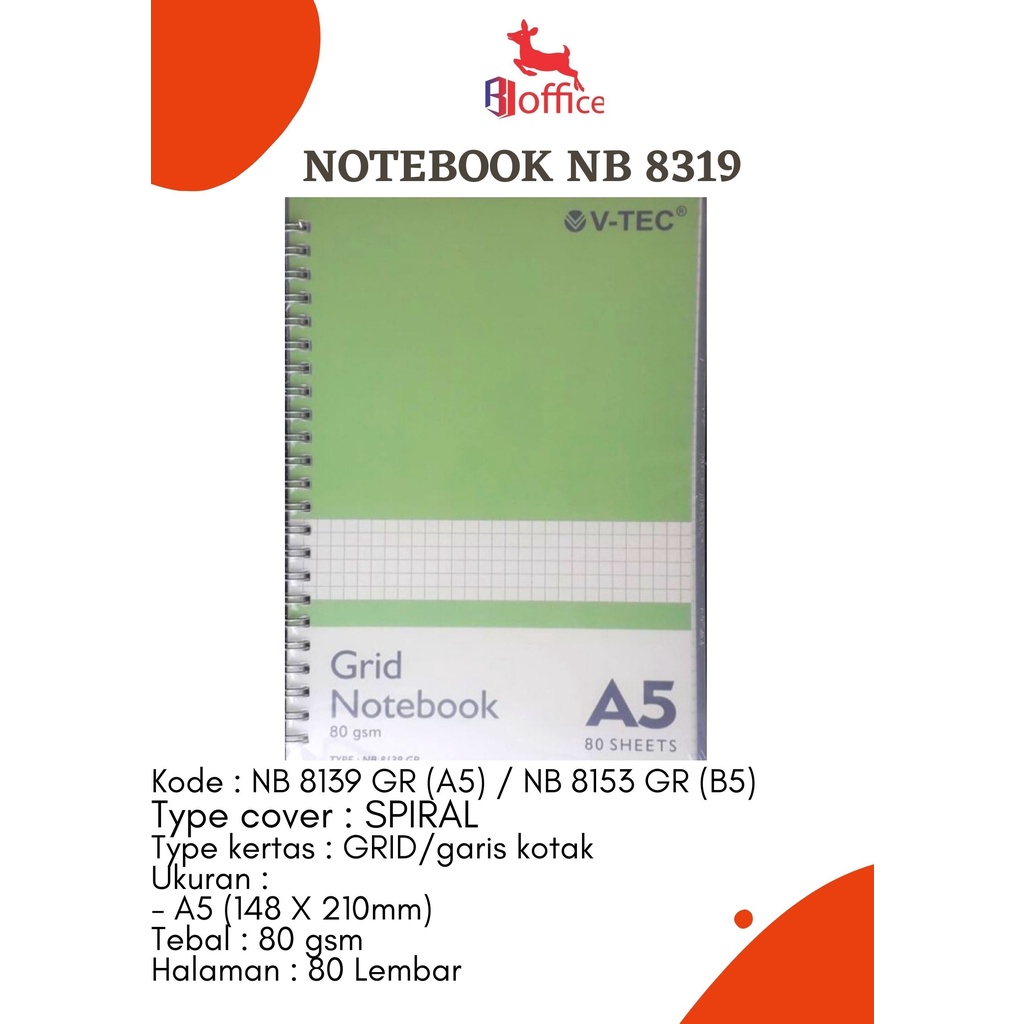 

NOTEBOOK A5 SPIRAL GRID VTEC/ 8319/ MURAH