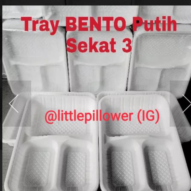 (ISI 50pcs - 3S PUTIH) Tray Bento 3 Sekat PUTIH/mika bento/Kotak Bento/Lunch Box