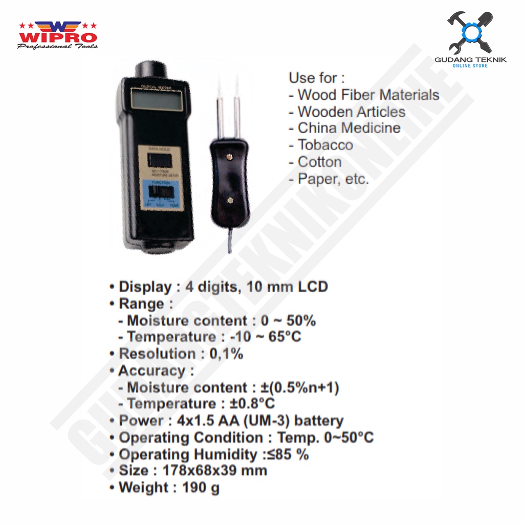 Alat Tes Kelembaban 4 Digits WIPRO MC-7806 / Moisture Meter Alat Ukur Kadar Air WIPRO MC7806 - 10 mm LCD