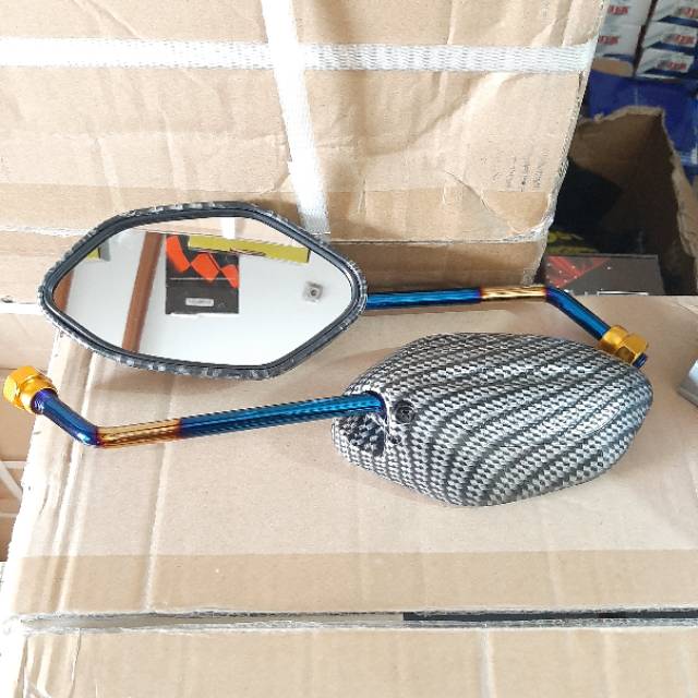 Spion BEAT TWOTONE/2tone blueee Gold universal Honda tangkai PANJANG