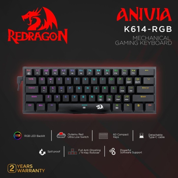 Keyboard Redragon  Gaming 60persen RGB Ultra Low ANIVIA -K614-RGB