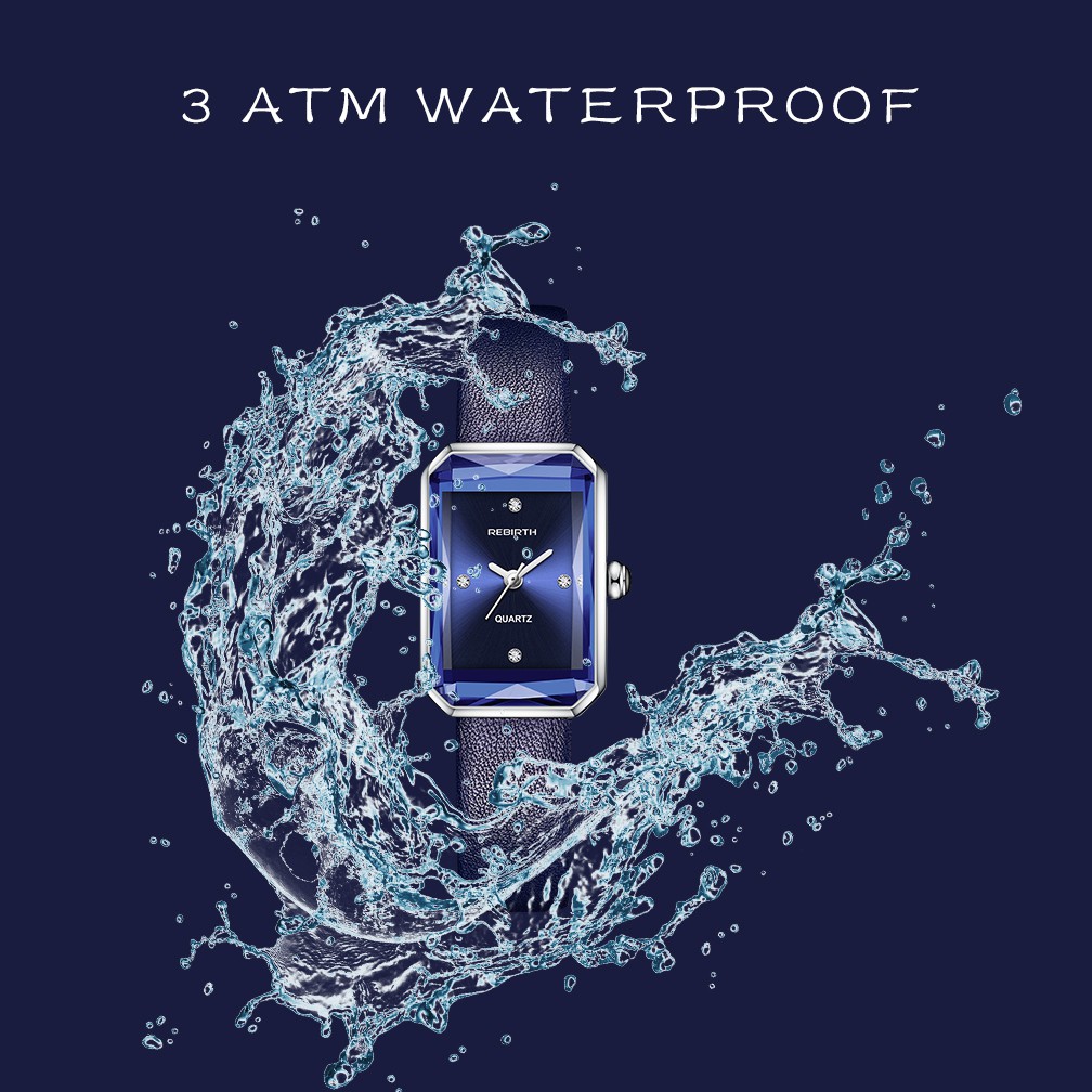 REBIRTH Jam Tangan Wanita Mode Santai Tali Kulit Tahan Air Kuarsa Jam Tangan Cewek-4