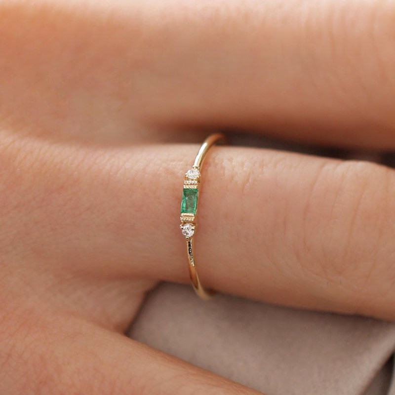 Baru Mawar Emas Wanita Hijau Zirkon Cincin Berlapis Emas 18K