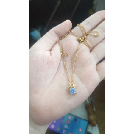 kalung koye permata biru emas asli 750 75% 17K lucu mata solitaire